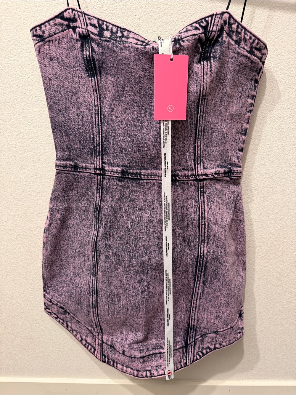 Amanda Uprichard Joss Pink Acid Denim Strapless Mini Dress NWT $255